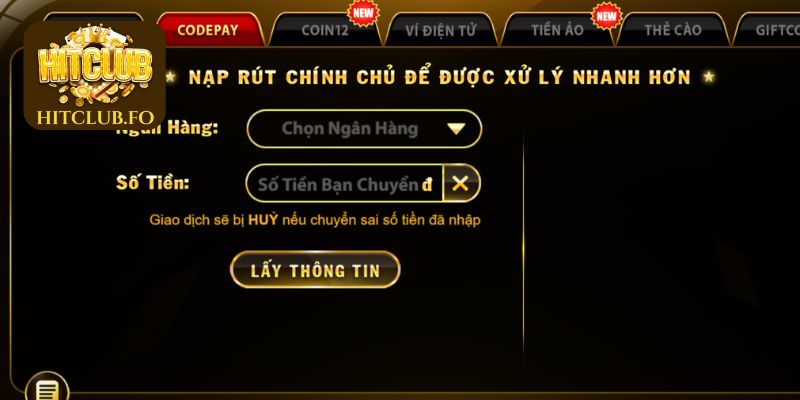 Trang web HITCLUB đang hỗ trợ những hình thức nạp tiền nào?